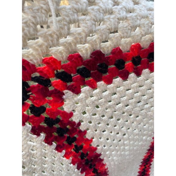 Vintage 1970s Large Granny Square Crochet Fringed Afghan Blanket - Picture 7 of 15